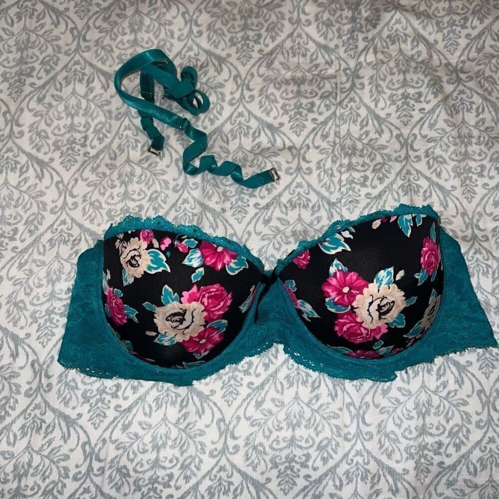 Strapless bra blue and floral size 34C
